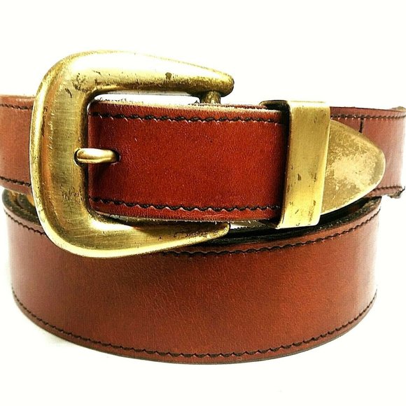 Unbranded Other - BROWN LEATHER MENS TAPERED Dress Belt w/ Brass Buckle One SZ (See Measurements)